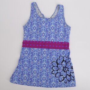 Zinni Women's Stretch Blue Floral Cross Back Yoga Tank Top - size M